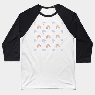 Rainbow and Rain Clouds Pattern in Black Baseball T-Shirt